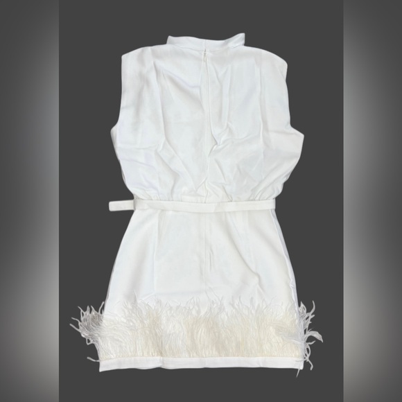 Amanda Uprichard NWT Sullivan Cowlneck Feather Trim Mini Dress in Ivory White - Picture 10 of 11